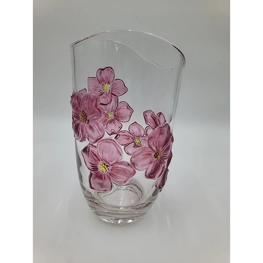 VTG Indiana Lancaster Colony Pink Cranberry Flashed Dogwood‎ Vase Flowers Floral